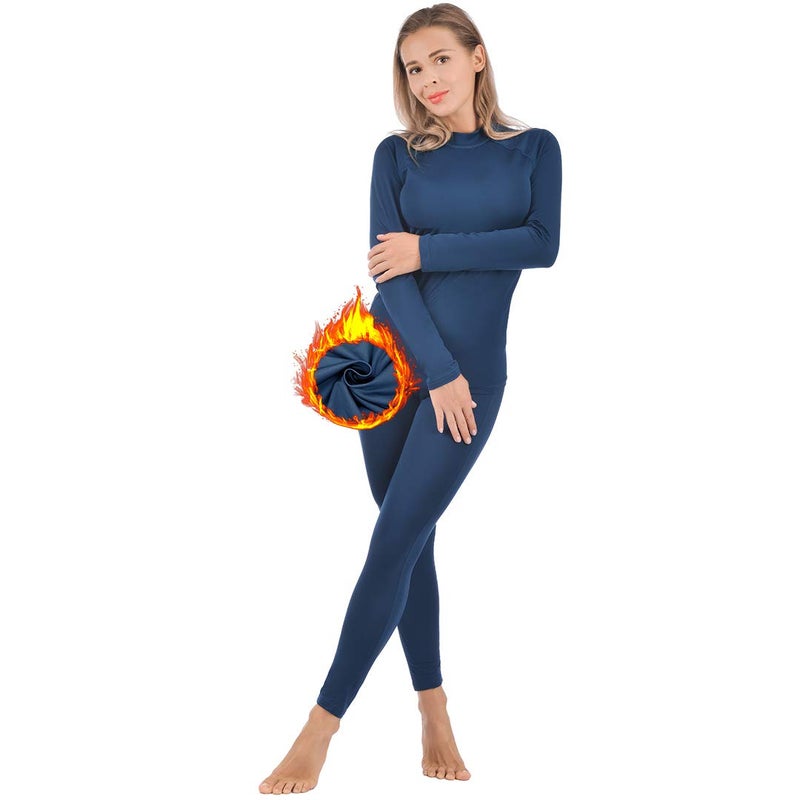 qualidyne Womenâ€™s Thermal Underwear Ultra-Soft Base Layer Long Johns Set Winter Sports Top and Bottom Suits Navy Blue - Image 1